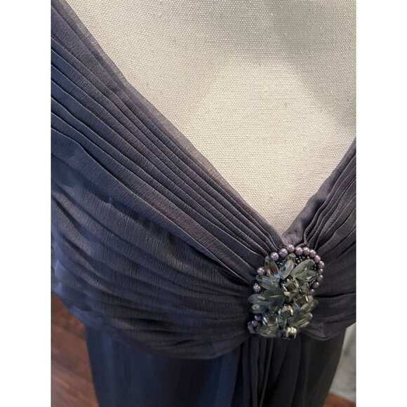 Adrianna Papell Occasions Dress SZ 16 Deep Silver-Gray Off-Shoulder Crystal Bead - Picture 4 of 10